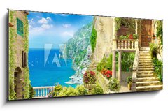 Skleněný obraz 1D panorama - 120 x 50 cm F_AB139452049 - Digital fresco. Italy street - Digitální freska. Itálie ulice