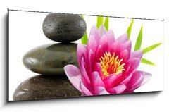 Sklenn obraz 1D panorama - 120 x 50 cm F_AB15079554 - Composition zen, pierres, lotus et bambou