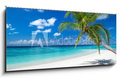 Skleněný obraz 1D panorama - 120 x 50 cm F_AB151310725 - coco palm on tropical paradise island dream beach - kokosová palma na pláži snů tropického ráje