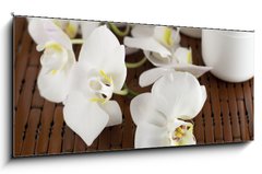 Obraz 1D panorama - 120 x 50 cm F_AB15837732 - Face cream and white orchid on a bamboo mate