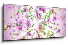 Obraz 1D panorama - 120 x 50 cm F_AB180276641 - Green and pink viruses, pink background