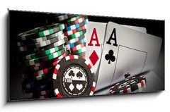 Skleněný obraz 1D panorama - 120 x 50 cm F_AB18213077 - gambling chips and aces - hazardní žetony a esa