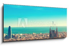 Sklenn obraz 1D panorama - 120 x 50 cm F_AB187469116 - View above on Barcelona landmark from Montjuic hill