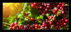Skleněný obraz 1D panorama - 120 x 50 cm F_AB191206750 - 100% Organic Arabica Coffee Beans On Tree In CHIANG RAI, North of Thailand.