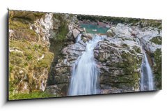 Obraz 1D panorama - 120 x 50 cm F_AB194541541 - Double Waterfalls in Mountain Forest