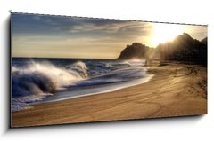 Sklenn obraz 1D panorama - 120 x 50 cm F_AB19490756 - Wave on beach with sun shining.