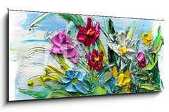 Skleněný obraz 1D panorama - 120 x 50 cm F_AB196641998 - Abstract oil painting of flower. - Abstraktní olejomalba květiny.