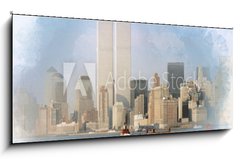 Obraz 1D panorama - 120 x 50 cm F_AB202903313 - Digital artwork illustration of the World Trade Center on February 1988