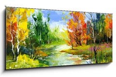 Obraz 1D panorama - 120 x 50 cm F_AB21413236 - Autumn landscape with the wood river