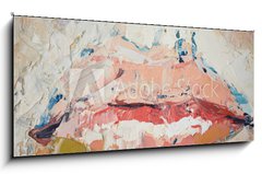 Skleněný obraz 1D panorama - 120 x 50 cm F_AB214351407 - Hand drawn oil painting. Abstract art background. Oil painting on canvas. Color texture. Fragment of artwork. Spots of paint. Brushstrokes of paint. Modern art. Contemporary art. Colorful canvas. - Ručně malovaná olejomalba. Pozadí abstraktní umění. Olejomalba na plátně. Barevná textura. Fragment uměleckých děl. Skvrny barvy. Tahy štětce barvy. Moderní umění. Soudobé umění. Barevné plátno.
