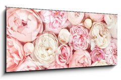 Obraz 1D panorama - 120 x 50 cm F_AB215246503 - Summer blossoming delicate rose on blooming flowers festive background, pastel and soft bouquet floral card
