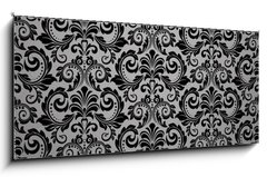 Skleněný obraz 1D panorama - 120 x 50 cm F_AB215761199 - Wallpaper in the style of Baroque. Seamless vector background. Black floral ornament. Graphic pattern for fabric, wallpaper, packaging. Ornate Damask flower ornament - Tapeta ve stylu baroka. Bezešvá vektorová pozadí. Černý květinový ornament. Grafický vzor pro textilie, tapety, obaly. Ozdobený damaškový květinový ornament