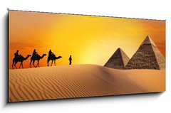 Obraz   Pyramid, camel and sunset, 120 x 50 cm