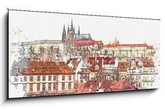 Obraz 1D panorama - 120 x 50 cm F_AB222609286 - illustration of a beautiful view of Prague in the Czech Republic. Watercolor sketch