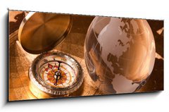 Obraz 1D panorama - 120 x 50 cm F_AB22842255 - Old Compass and globe - Star kompas a zemkoule