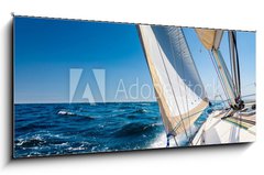 Sklenn obraz 1D panorama - 120 x 50 cm F_AB229409051 - Sailing lboat at open sea in sunshine