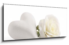 Obraz   White rose with heart, 120 x 50 cm