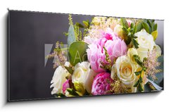 Obraz 1D panorama - 120 x 50 cm F_AB236126710 - Composition with bouquet of freshly cut flowers