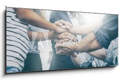 Obraz 1D panorama - 120 x 50 cm F_AB242955192 - Stack of hands. Unity and teamwork concept. - Stoh rukou. Koncept jednoty a tmov prce.