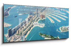 Sklenn obraz 1D - 120 x 50 cm F_AB244692979 - Aerial view of Dubai Palm Jumeirah island, United Arab Emirates - Leteck pohled na ostrov Dubaj Palm Jumeirah, Spojen arabsk emirty