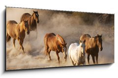 Sklenn obraz 1D panorama - 120 x 50 cm F_AB2467066 - wild horses running
