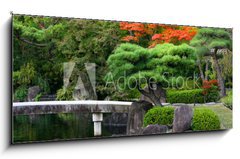 Sklenn obraz 1D panorama - 120 x 50 cm F_AB25335545 - Herbstlicher Park, Schloss Himeiji, Japan - Herbstlicher Park, zmek Himeiji, Japonsko