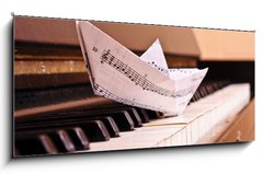 Obraz   The piano and paper toy ship, 120 x 50 cm