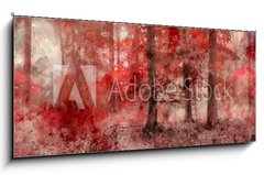 Skleněný obraz 1D panorama - 120 x 50 cm F_AB265278810 - Watercolor painting of Beautiful surreal alternate color fantasy Autumn Fall forest landscape conceptual image - Akvarelu krásné surrealistické alternativní barevné fantazie podzim podzim lesní krajiny koncepční obrázek