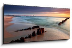 Sklenn obraz 1D panorama - 120 x 50 cm F_AB27723346 - Beautiful sunrise on the beach - Krsn svtn na pli