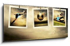 Sklenn obraz 1D panorama - 120 x 50 cm F_AB27872387 - Photocards of football players on the outdoor field