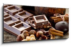 Sklenn obraz 1D panorama - 120 x 50 cm F_AB28180973 - chocolate with ingredients-cioccolato e ingredienti - okolda se slokami