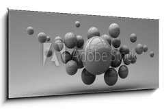 Obraz 1D panorama - 120 x 50 cm F_AB285452318 - Flying spheres on a white background. 3d rendering. Illustration for advertising.