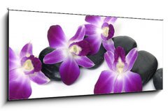 Obraz 1D panorama - 120 x 50 cm F_AB28681934 - Spa essentials-orchid with pyramid of stones