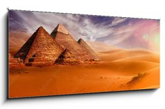 Sklenn obraz 1D - 120 x 50 cm F_AB293515177 - Giseh pyramids in Cairo in Egypt desert sand sun
