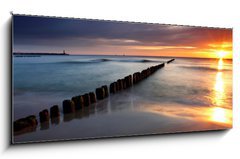 Sklenn obraz 1D panorama - 120 x 50 cm F_AB30334255 - Beautiful sunrise at baltic beach in Poland - Hel - Krsn svtn na baltsk pli v Polsku