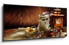 Skleněný obraz 1D panorama - 120 x 50 cm F_AB31588621 - coffee composition - složení kávy