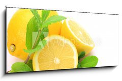 Skleněný obraz 1D panorama - 120 x 50 cm F_AB31769768 - lemon and mint - citron a máta