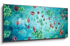 Obraz 1D panorama - 120 x 50 cm F_AB319192851 - Human blood cells and virus. 3d rendering