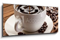 Sklenn obraz 1D panorama - 120 x 50 cm F_AB32232147 - Drop falling into a cup of coffee