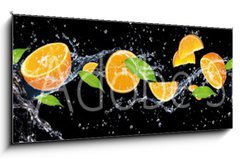 Sklenn obraz 1D panorama - 120 x 50 cm F_AB326799222 - panorama of fruits in water on a black background