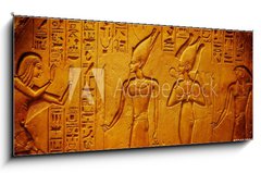 Sklenn obraz 1D - 120 x 50 cm F_AB334138862 - Ancient Egypt hieroglyphics with pharaoh and ankh