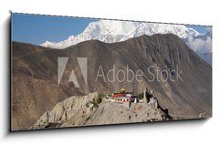 Sklenn obraz 1D panorama - 120 x 50 cm F_AB33766508 - Buddhist Monastery and Dhaulagiri peak, Nepal