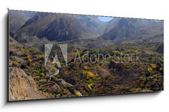 Sklenn obraz 1D - 120 x 50 cm F_AB33766858 - Mountain landscape and Thorung La pass, Nepal