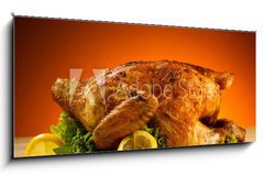 Obraz 1D panorama - 120 x 50 cm F_AB35393181 - Rosted chicken and vegetables - Kue a zelenina rozkroj