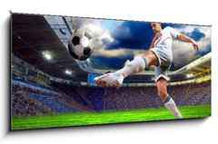 Sklenn obraz 1D panorama - 120 x 50 cm F_AB36187224 - Football player on field of stadium - Fotbalista na poli stadionu