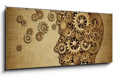 Obraz 1D panorama - 120 x 50 cm F_AB36561662 - Human brain function grunge with gears