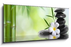 Sklenn obraz 1D panorama - 120 x 50 cm F_AB36696469 - spa stones with frangipani