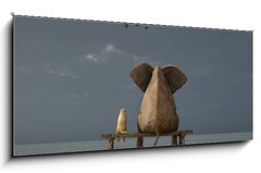 Obraz 1D panorama - 120 x 50 cm F_AB37592738 - elephant and dog sit on a beach