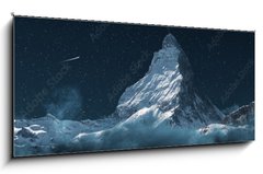 Sklenn obraz 1D - 120 x 50 cm F_AB383981906 - panoramic view to the majestic Matterhorn mountain at night. Valais, Switzerland