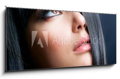 Obraz 1D panorama - 120 x 50 cm F_AB38667994 - Fashion Brunette. Beautiful Makeup and Healthy Black Hair